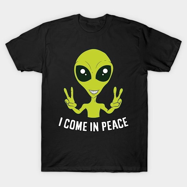 Funny Alien Ufo Space Rave EDM Music I Come In Peace T-Shirt by EQDesigns